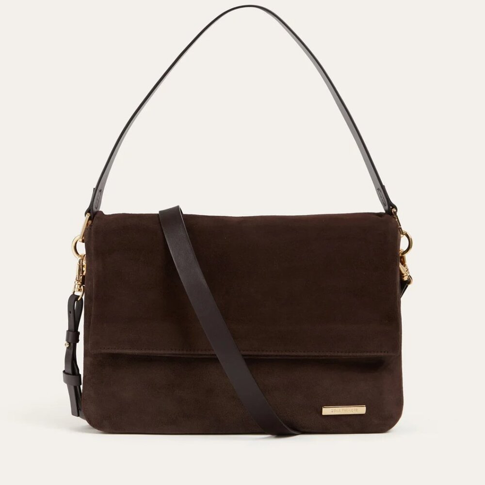 Dear Frances Celo Medium Crossbody Shoulder Bag  Espresso Chocolate Brown Suede